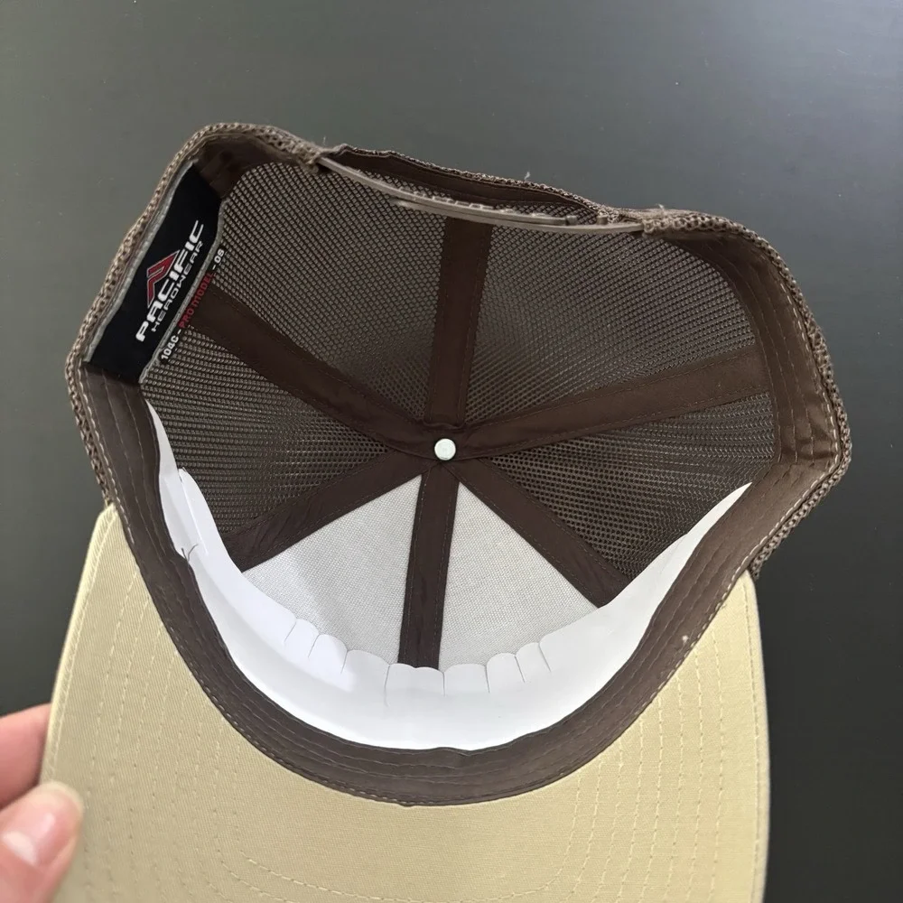 Patriotic Golfer Strapback Mesh Back Trucker Hat Pacific Headwear‎ Brown OSFM